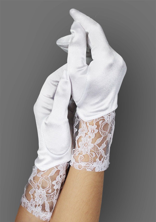 100% polyester AC0849/BLANC AEC 22 cm Paire de gants en dentelle blanche 